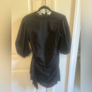RHODE Black Satin Puff-Sleeve Mini Top